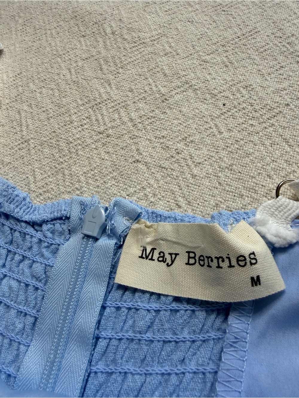 May Berries Sky Blue Fit & Flare White Ric Rac Trim Mini Dress M Coastal Picnic - Picture 7 of 8
